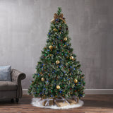 7-foot Cashmere Pine and Mixed Needles Pre-Lit Multicolor LED Artificial Christmas Tree with Snowy Branches and Pinecones