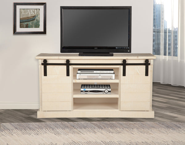 Vintage Barn Door TV Console - Rustic White Fir Media Stand with Ample Storage & Wire Management