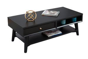 Alpine Furniture Flynn Coffee Table, Black 966BLK-61 Black Mahogany Solids & Okoume Veneer 48 x 22 x 17.5