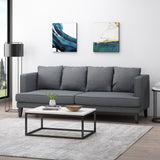 Halburge Contemporary 3 Seater Fabric Sofa, Charcoal and Dark Brown Noble House