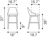 Zuo Modern Moor 100% Polyurethane, Plywood, Birch Wood Mid Century Commercial Grade Counter Stool Dark Gray, Brown 100% Polyurethane, Plywood, Birch Wood