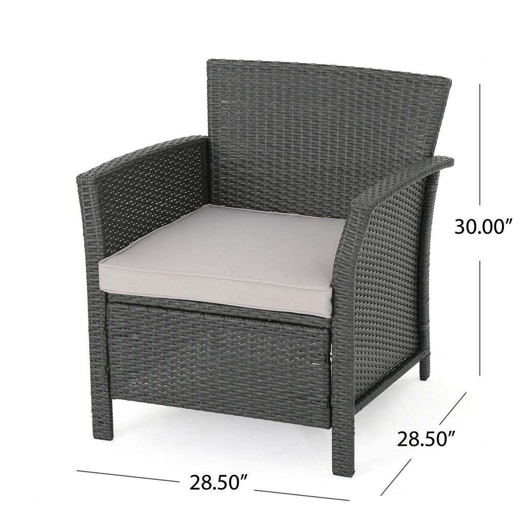 St. Lucia Outdoor 7 Seater Wicker Chat Set, Gray and Silver Noble House