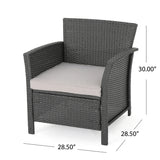 Santa Lucia Outdoor 4 Piece Grey Wicker Chat Set with Silver Water Resistant Cushions Noble House