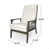 Hoye Mid-Century Modern Accent Chair, Snow White and Walnut Noble House