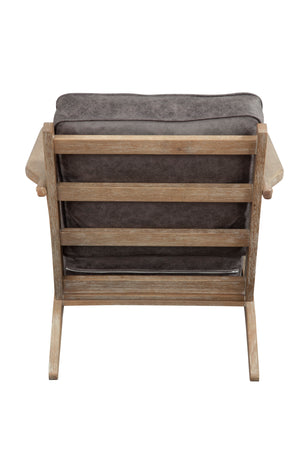 Alpine Furniture Artica Lounge Chair 9116 Grey with Iron Brush Natural Frame Faux Leather with rubberwood frame 28 x 37.5 x 34