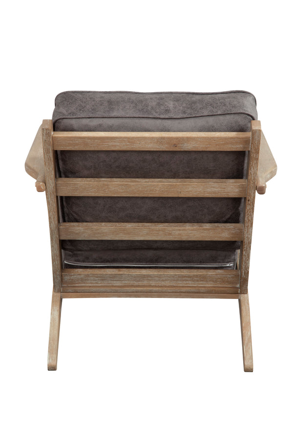 Alpine Furniture Artica Lounge Chair 9116 Grey with Iron Brush Natural Frame Faux Leather with rubberwood frame 28 x 37.5 x 34