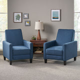 Darvis Contemporary Fabric Recliner, Navy Blue and Dark Brown Noble House