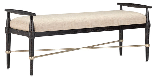 Perrin Natural Bench - Mid-Century Modern Oak Bench with Silver Accents & Upholstered Comfort