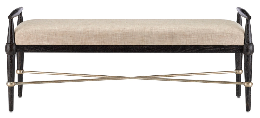 Perrin Natural Bench - Mid-Century Modern Oak Bench with Silver Accents & Upholstered Comfort