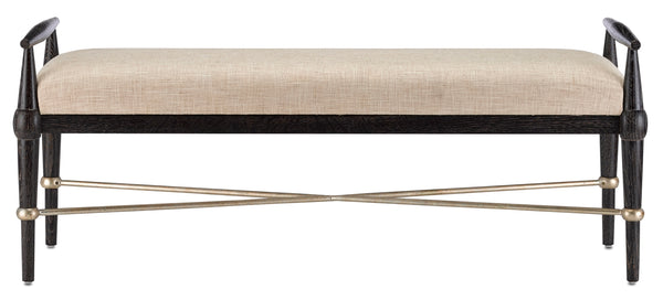 Perrin Natural Bench - Mid-Century Modern Oak Bench with Silver Accents & Upholstered Comfort