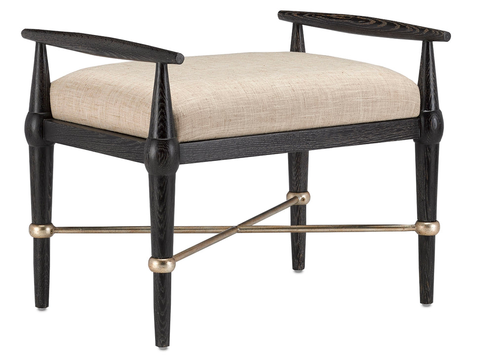 Perrin Natural Ottoman - Mid-Century Modern Elegance with Ebonized Taupe Finish & Silver Accents