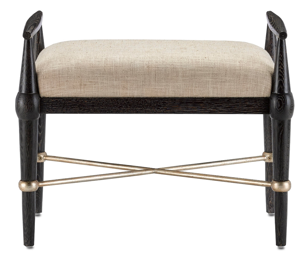 Perrin Natural Ottoman - Mid-Century Modern Elegance with Ebonized Taupe Finish & Silver Accents
