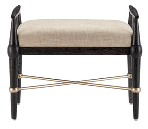 Perrin Natural Ottoman - Mid-Century Modern Elegance with Ebonized Taupe Finish & Silver Accents