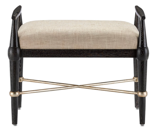 Perrin Natural Ottoman - Mid-Century Modern Elegance with Ebonized Taupe Finish & Silver Accents