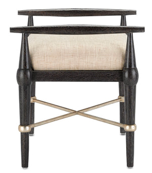 Perrin Natural Ottoman - Mid-Century Modern Elegance with Ebonized Taupe Finish & Silver Accents