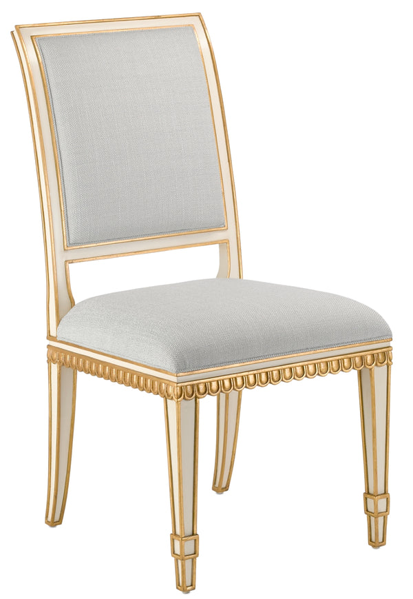 Ines Mist Ivory Chair - Vintage Swedish Design with Antique Gold Accents & Luxurious Upholstery