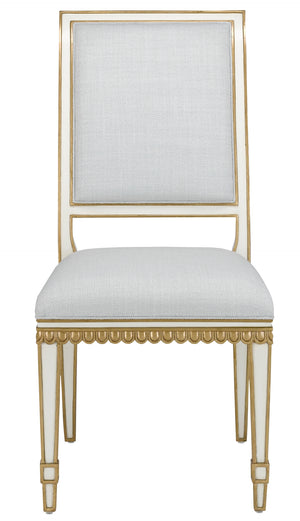 Ines Mist Ivory Chair - Vintage Swedish Design with Antique Gold Accents & Luxurious Upholstery