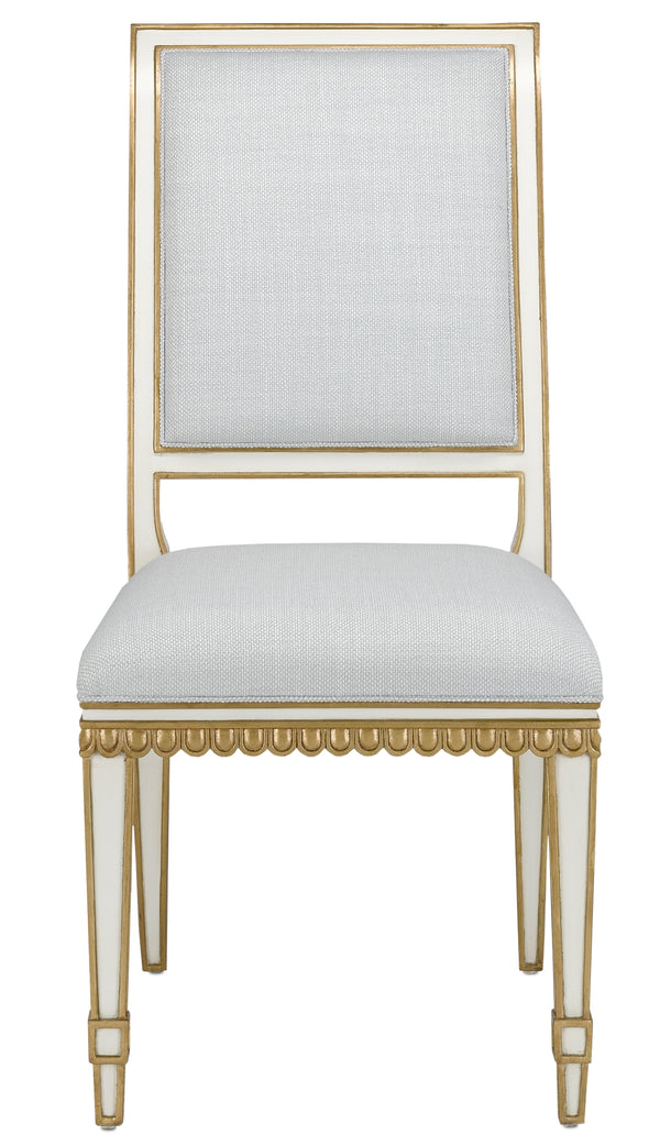 Ines Mist Ivory Chair - Vintage Swedish Design with Antique Gold Accents & Luxurious Upholstery