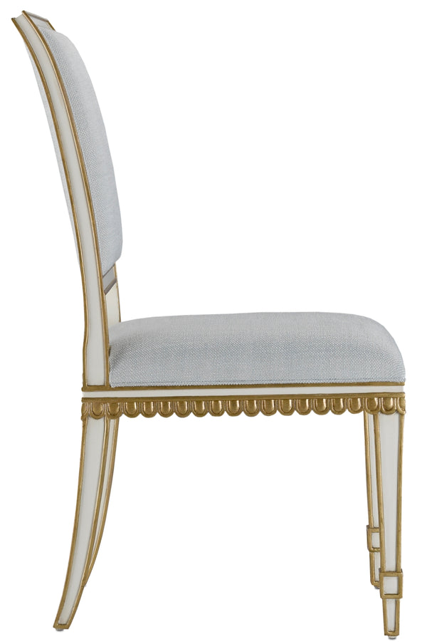 Ines Mist Ivory Chair - Vintage Swedish Design with Antique Gold Accents & Luxurious Upholstery
