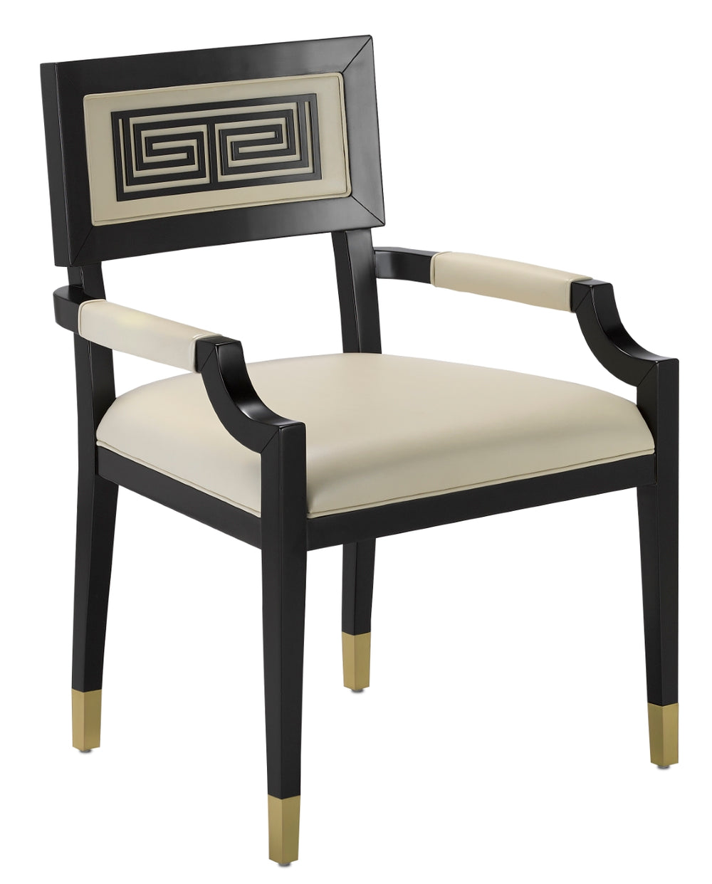 Artemis Leather Chair - Luxurious Comfort with Greek Key Design, Caviar Black Finish & Brass Accents