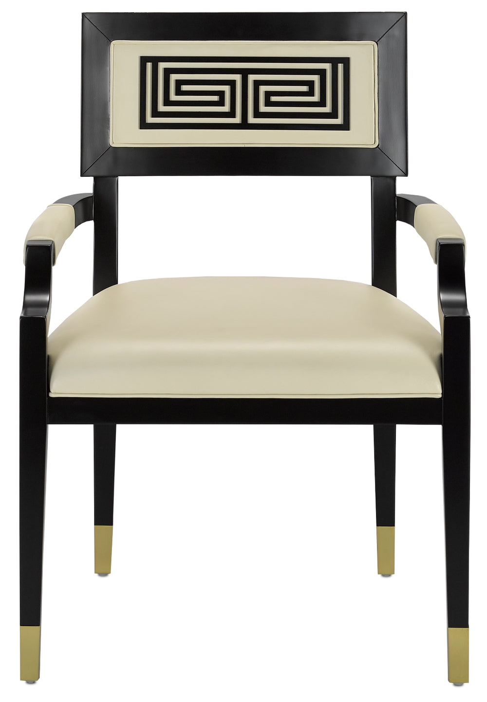 Artemis Leather Chair - Luxurious Comfort with Greek Key Design, Caviar Black Finish & Brass Accents