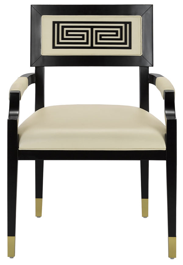 Artemis Leather Chair - Luxurious Comfort with Greek Key Design, Caviar Black Finish & Brass Accents