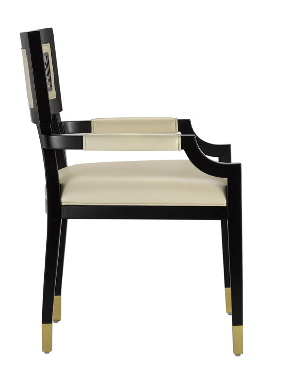 Artemis Leather Chair - Luxurious Comfort with Greek Key Design, Caviar Black Finish & Brass Accents