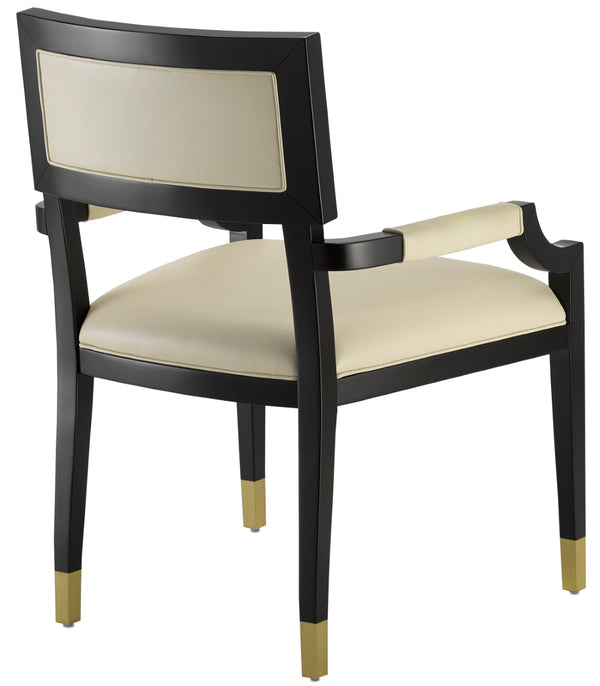 Artemis Leather Chair - Luxurious Comfort with Greek Key Design, Caviar Black Finish & Brass Accents
