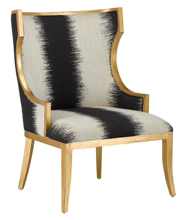 Garson Kona Chair - Timeless Wingback Style in Antique Gold Finish with Chic Black & White Fabric