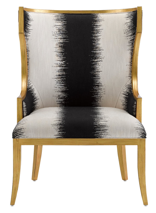 Garson Kona Chair - Timeless Wingback Style in Antique Gold Finish with Chic Black & White Fabric