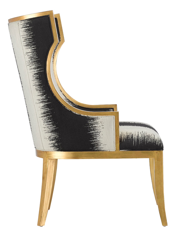 Garson Kona Chair - Timeless Wingback Style in Antique Gold Finish with Chic Black & White Fabric