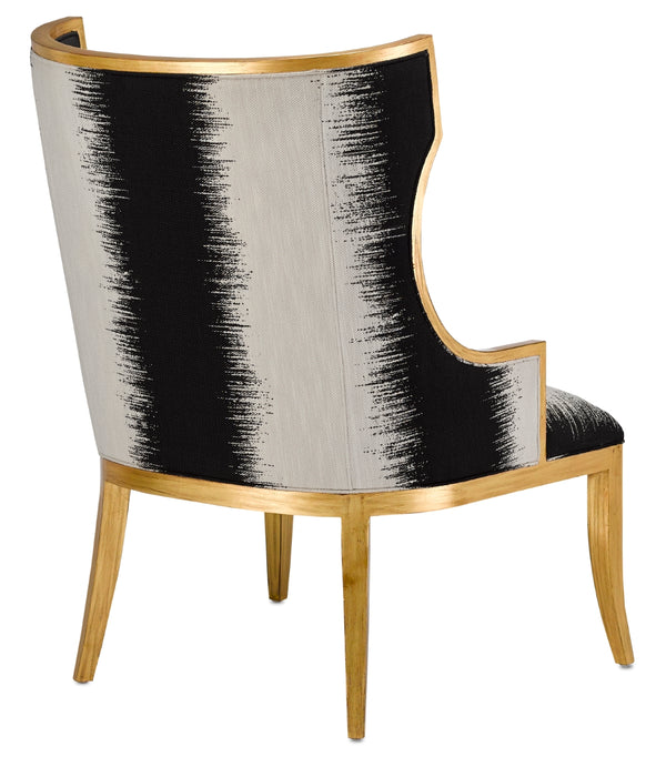 Garson Kona Chair - Timeless Wingback Style in Antique Gold Finish with Chic Black & White Fabric