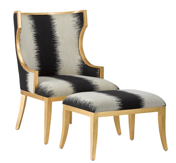 Garson Kona Chair - Timeless Wingback Style in Antique Gold Finish with Chic Black & White Fabric