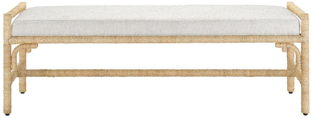 Olisa Pearl Bench – Stylish Wrought Iron & Braided Abacá Rope Design for Chic Home Decor Accents