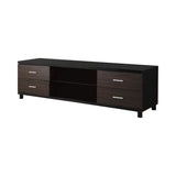 Contemporary 4-drawer TV Console Glossy Black and Walnut