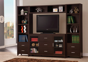 Casual Cappuccino 4-Piece Entertainment Center with 16 Shelves, Drawers & Glass Doors for Storage