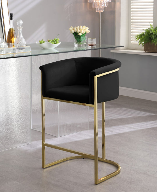 Donatella Velvet / Engineered Wood / Steel Contemporary Black Velvet Stool - 23.5" W x 20" D x 36" H