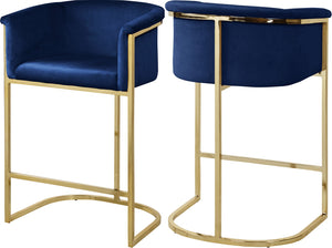Donatella Velvet / Engineered Wood / Steel Contemporary Navy Velvet Stool - 23.5" W x 20" D x 36" H