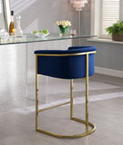 Donatella Velvet / Engineered Wood / Steel Contemporary Navy Velvet Stool - 23.5" W x 20" D x 36" H