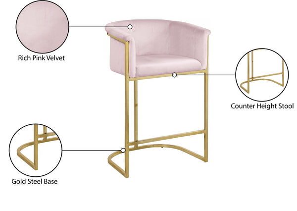 Donatella Velvet / Engineered Wood / Steel Contemporary Pink Velvet Stool - 23.5" W x 20" D x 36" H