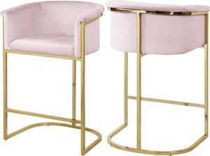 Donatella Velvet / Engineered Wood / Steel Contemporary Pink Velvet Stool - 23.5" W x 20" D x 36" H