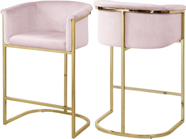 Donatella Velvet / Engineered Wood / Steel Contemporary Pink Velvet Stool - 23.5" W x 20" D x 36" H