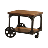 Roy Country Rustic End Table with Casters Rustic Brown