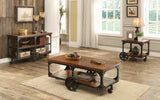 Roy Country Rustic End Table with Casters Rustic Brown