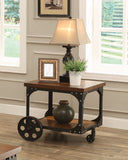 Roy Country Rustic End Table with Casters Rustic Brown