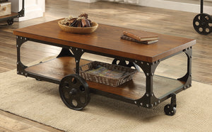 Roy Country Rustic Coffee Table with Casters Rustic Brown
