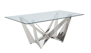 Dekel Glam/Vintage Dining Table TOP] Clear Tempered Glass • BASE] Stainless Steel (201) 70140-ACME