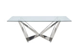 Dekel Glam/Vintage Dining Table TOP] Clear Tempered Glass • BASE] Stainless Steel (201) 70140-ACME