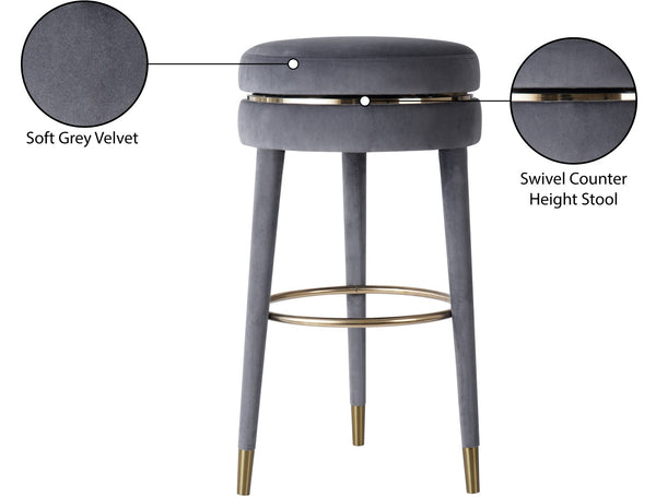 Coral Velvet / Engineered Wood / Metal / Foam Contemporary Grey Velvet Counter Stool - 17" W x 17" D x 26" H