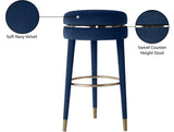 Coral Velvet / Engineered Wood / Metal / Foam Contemporary Navy Velvet Counter Stool - 17" W x 17" D x 26" H